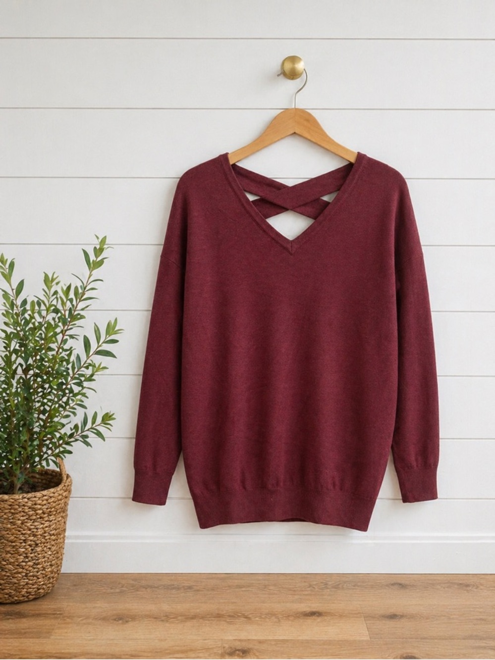 ♥️🤍Crimson Red Crisscross Back Sweater Medium | V-Neck Lightweight Knit Top